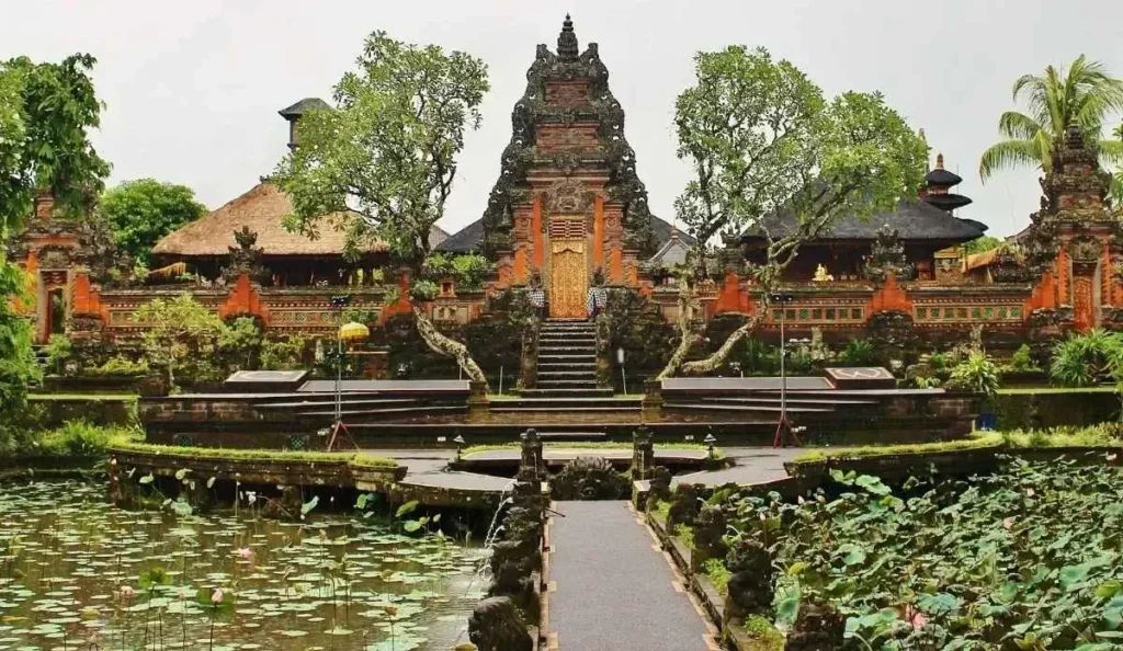 Saraswati Temple amidst stunning lotus blooms
